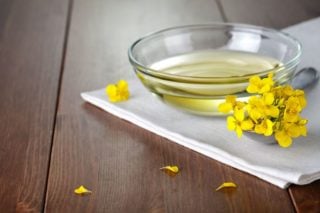 canola oil and rapeseed flowers
