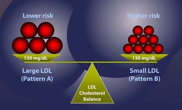 graphic showing relationship between ldl cholesterol size and heart disease risk