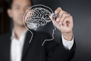 photo of a man drawing an illustration of a brain