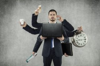 man multitasking