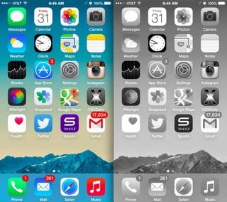 side-by-side comparison of color vs grayscale smartphone screens