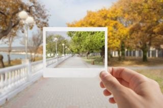 street scene in photograph frame