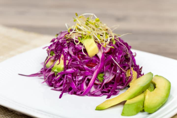 red cabbage avocado salad