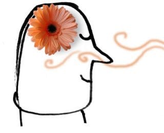 illustration of person remembering the smell of flowers