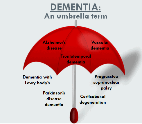 illustration showing that dementia is an umbrella term