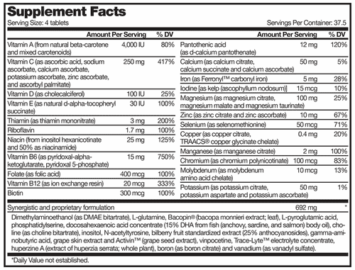 nutritional supplement label